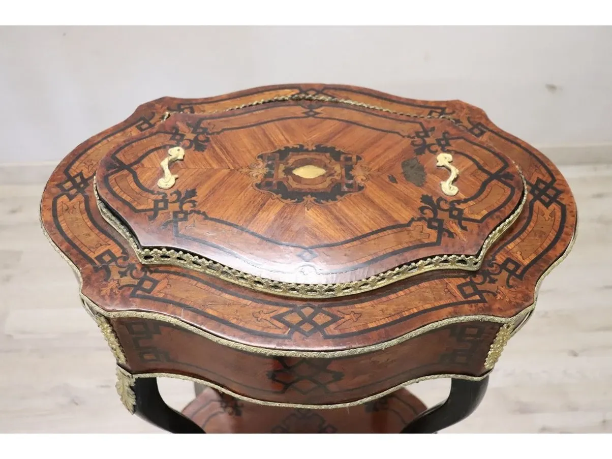 Tavolino vintage in bronzo dorato e legno ('800) 2
