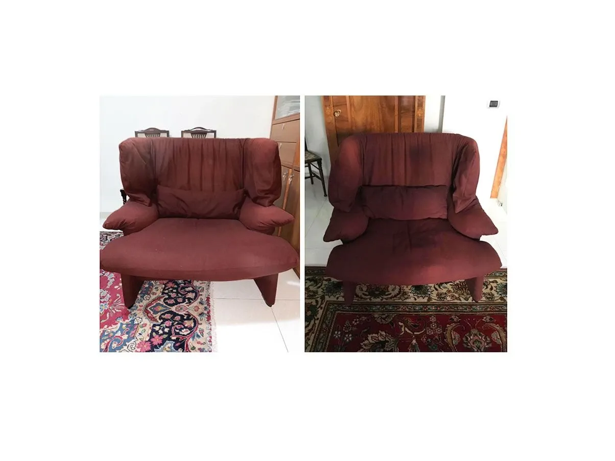 Set 2 upholstered armchairs in burgundy fabric, Cassina 6