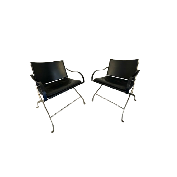 Set of 2 Carlotta folding armchairs in black leather by Antonio Citterio, Flexform image