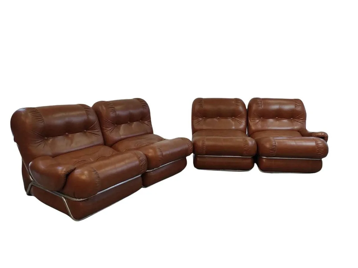 Set of 4 modular armchairs with metal structure (1950s) 5
