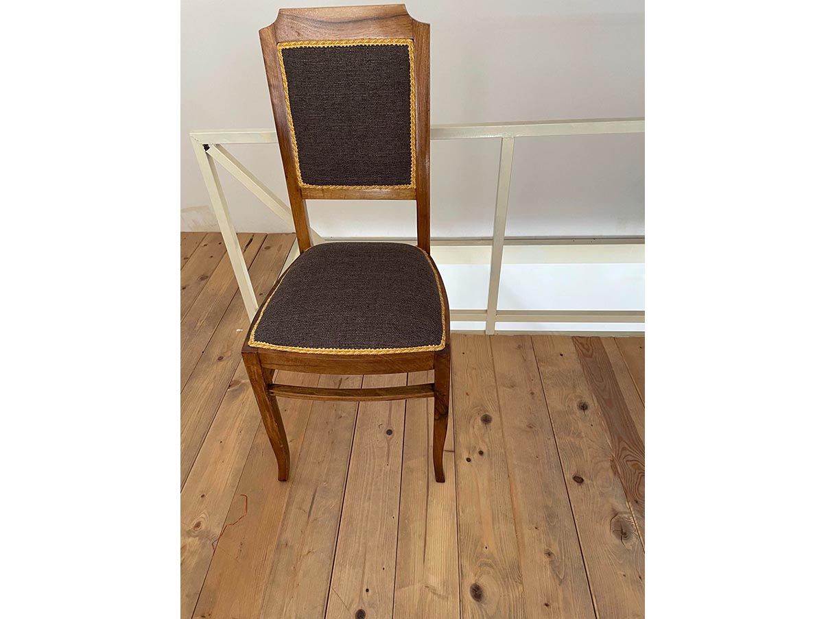 Set 6 sedie vintage in legno noce e tessuto ('900)