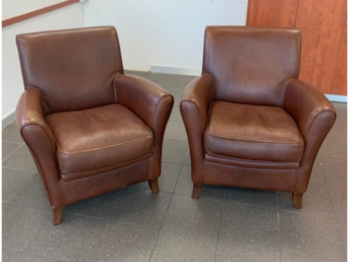 Set of 2 Club armchairs in brown leather, Baxter image
