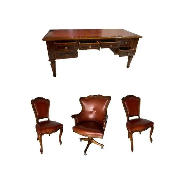 Desk set 1 armchair and 2 chairs in walnut wood, Signoretto image