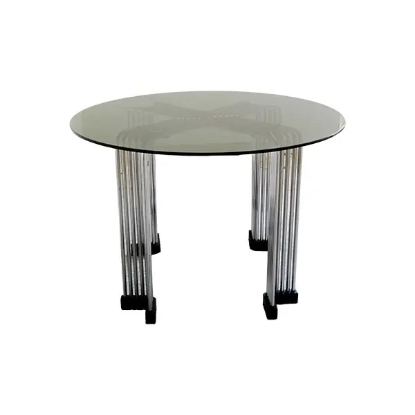 Table in chromed rod and round top in smoked glass image