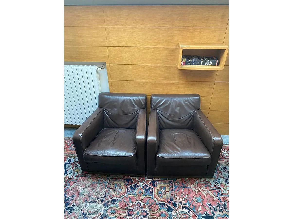 Set of 2 Imprimatur armchairs in steel and leather (brown), Maxalto 1