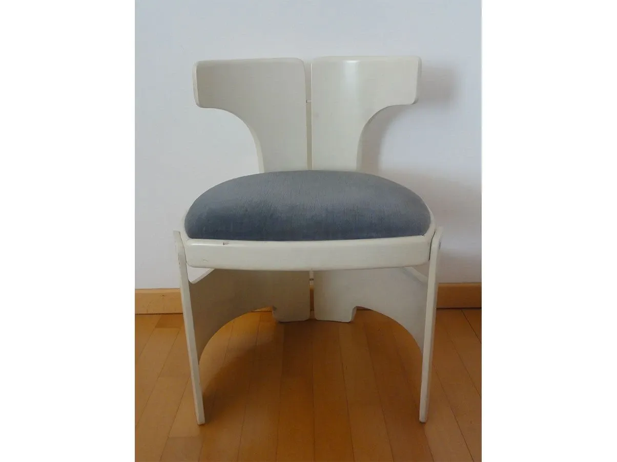 Vintage Sessel aus weißem Holz und blauem Stoff (70er Jahre) 4