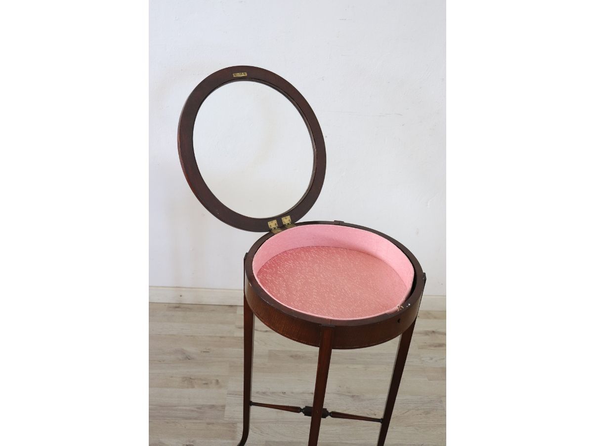 Vintage round coffee table with glass top (1920s) 7