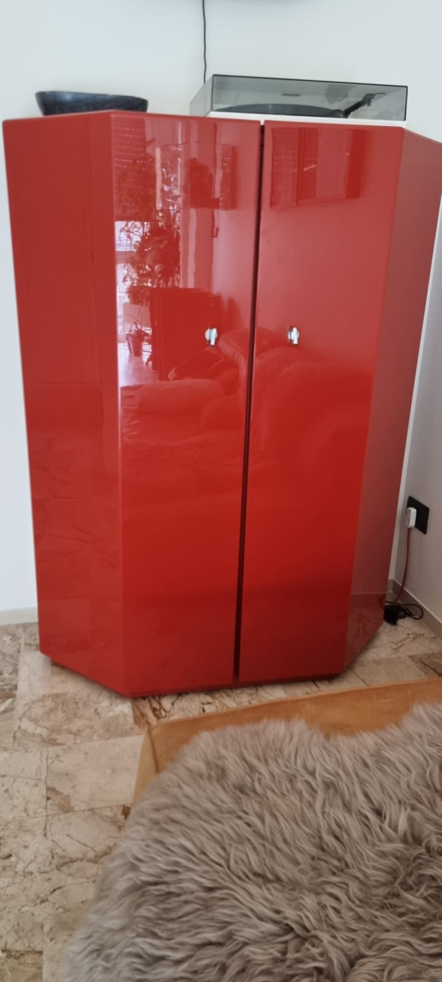 Bramante Red Wooden Storage Cabinet on Wheels by Kazuhide Takahama Front