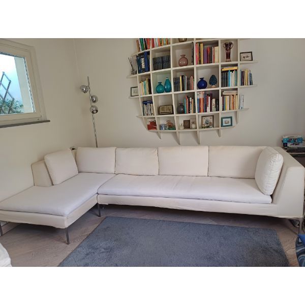 Charles white 3-seater sofa with chaise longue by Antonio Citterio, B&B Italia image