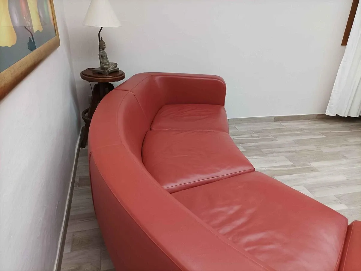 Divano 4 posti Dubuffet in metallo e pelle (rosso), Minotti 