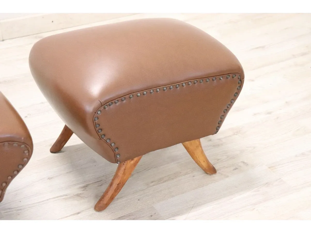 Set 2 pouf vintage in ecopelle marrone (anni '50),  1