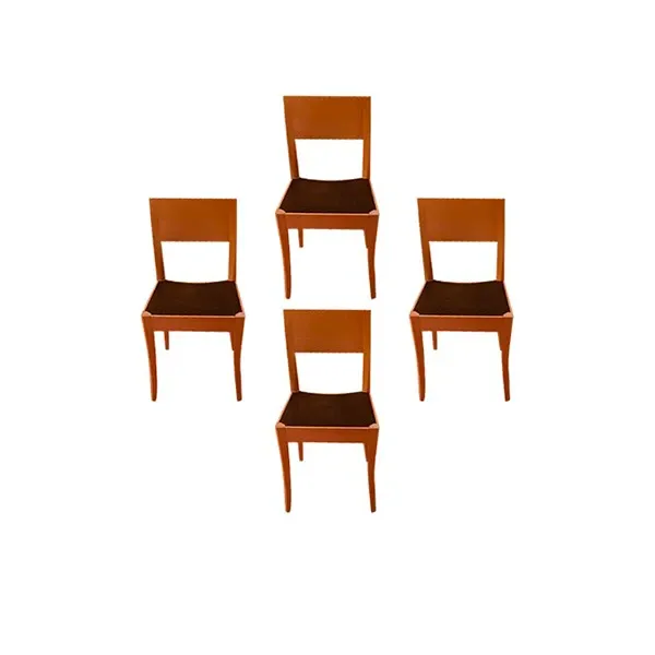 Set of 4 Paolina chairs in walnut wood and leather (black), Pozzi & Verga image