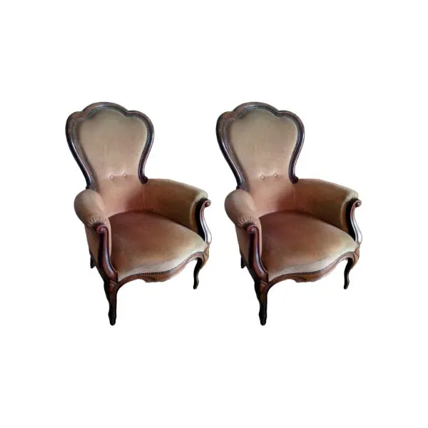 Set of 2 vintage Louis XVI style armchairs in wood and velvet image