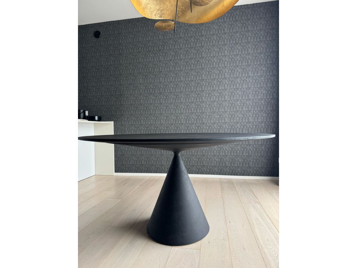 Clay round table in MDF with lava stone finish by Marc Krusin, Desalto Side