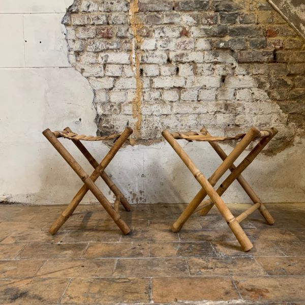 Pair of vintage bamboo fisherman's stools image