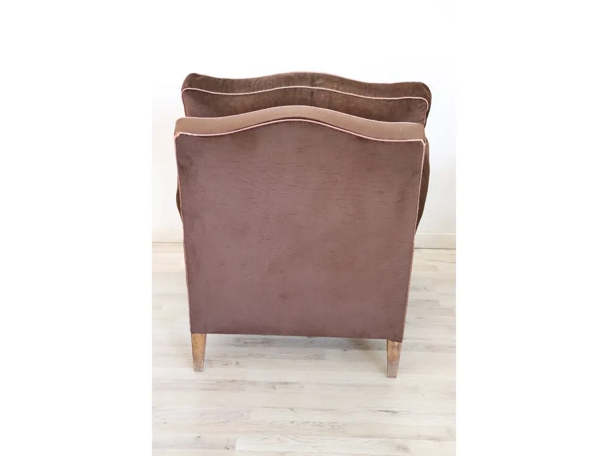 Set of 2 vintage brown velvet armchairs (1980s) 3