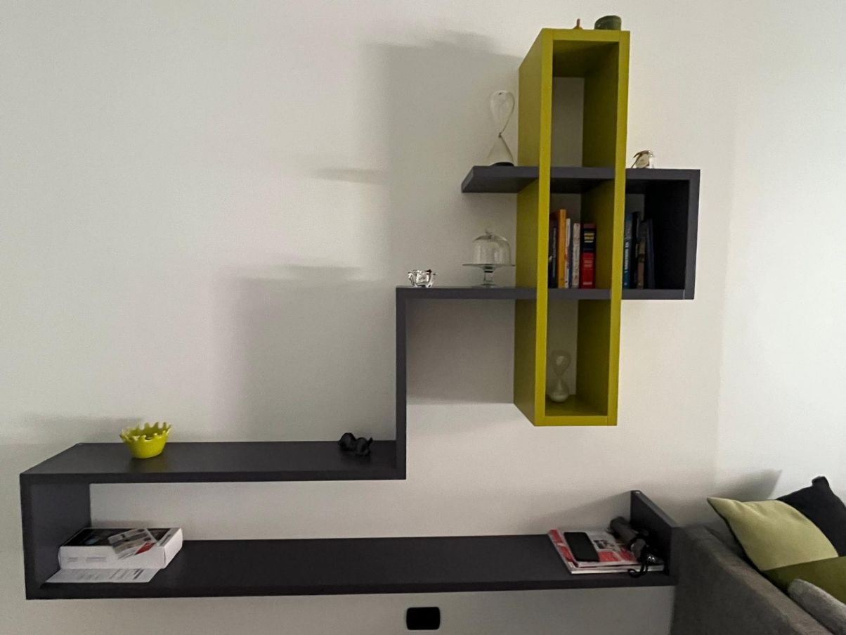 Combined cabinet with bookcase and wooden shelves, Lago Main
