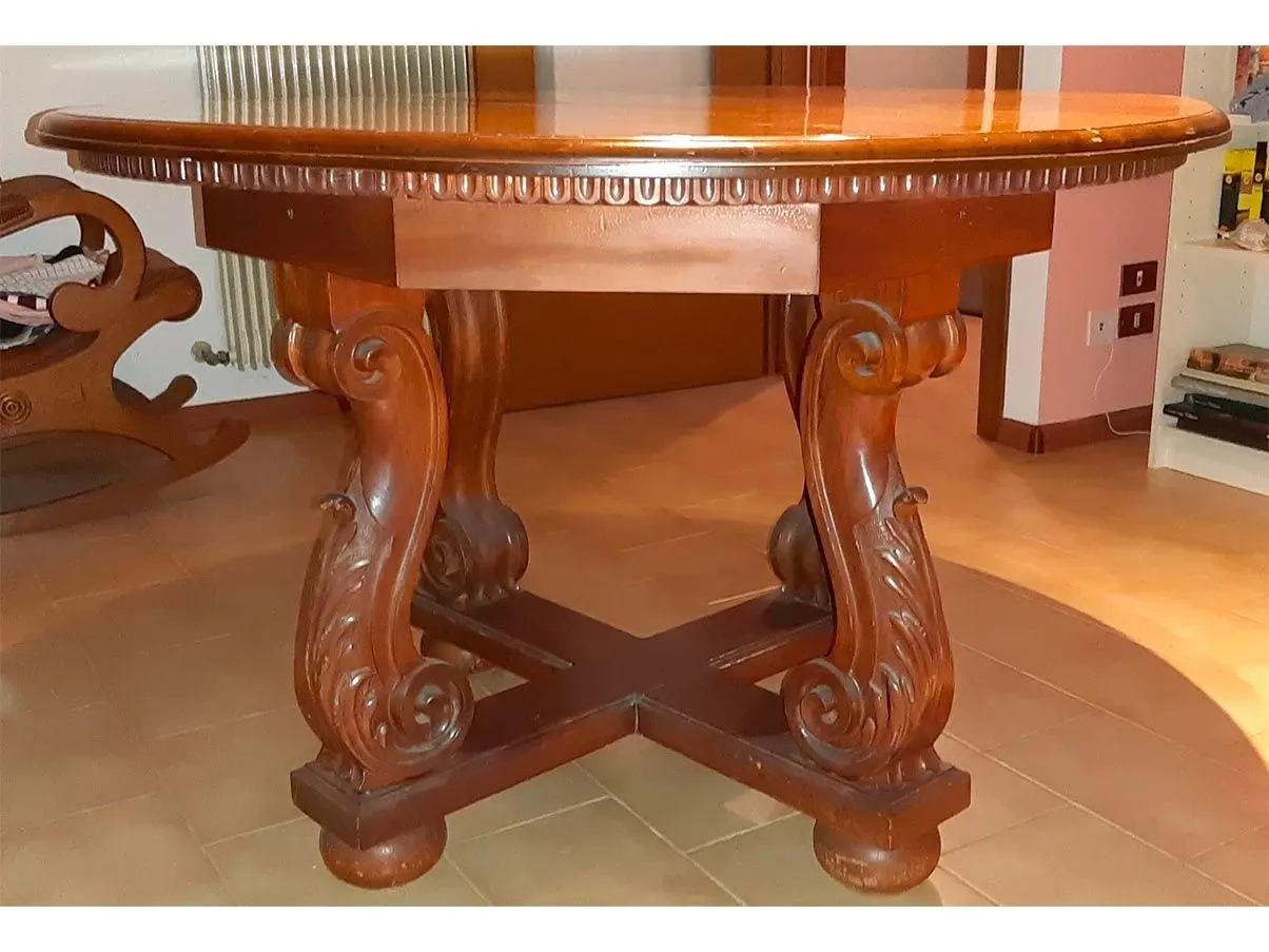 Vintage Brown Walnut Round Table (1970s), 3