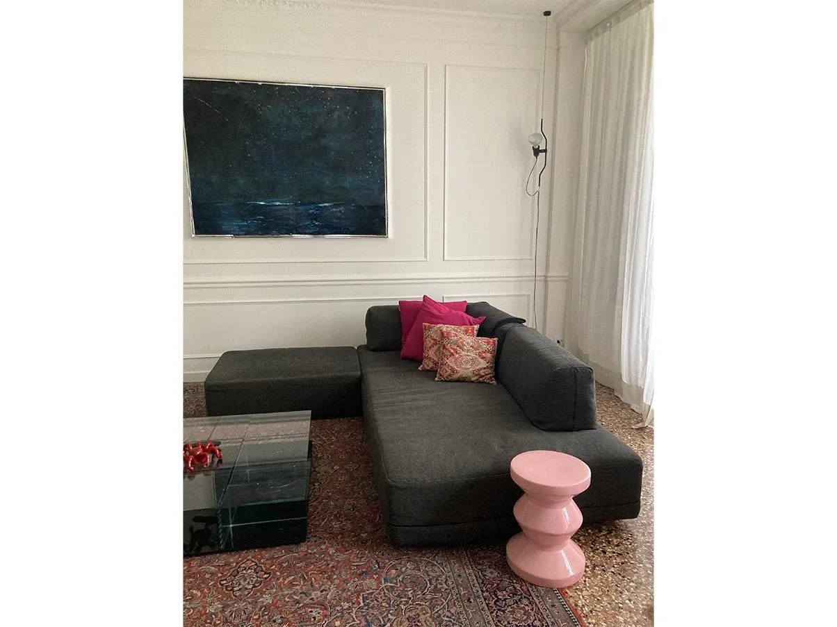 Set divano 4 posti panca e pouf in cotone (grigio), Ditre Italia 1