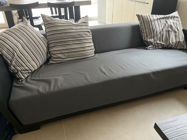 Bambu 3 seater sofa upholstered in dark grey fabric, Gervasoni 8