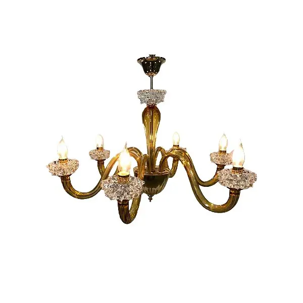 Chandelier in crystal and amber Murano glass, IPM light image