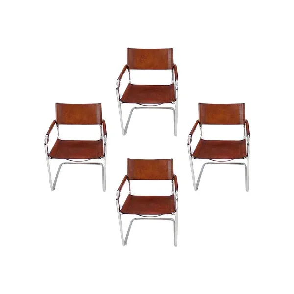 4er-Set Metallstühle mit Kunstleder (braun) 4