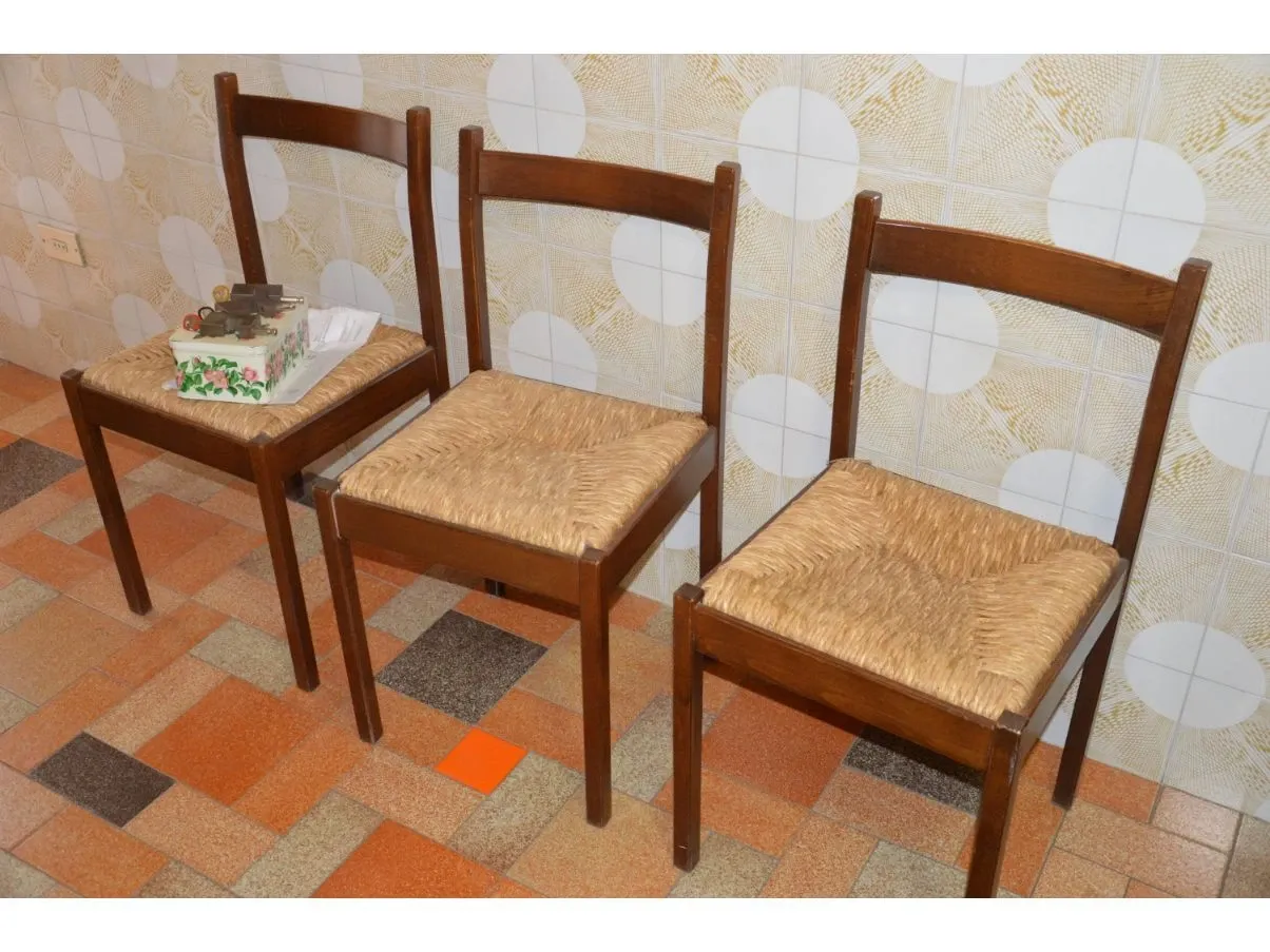 Vintage chair in wood and straw (1970s), 3
