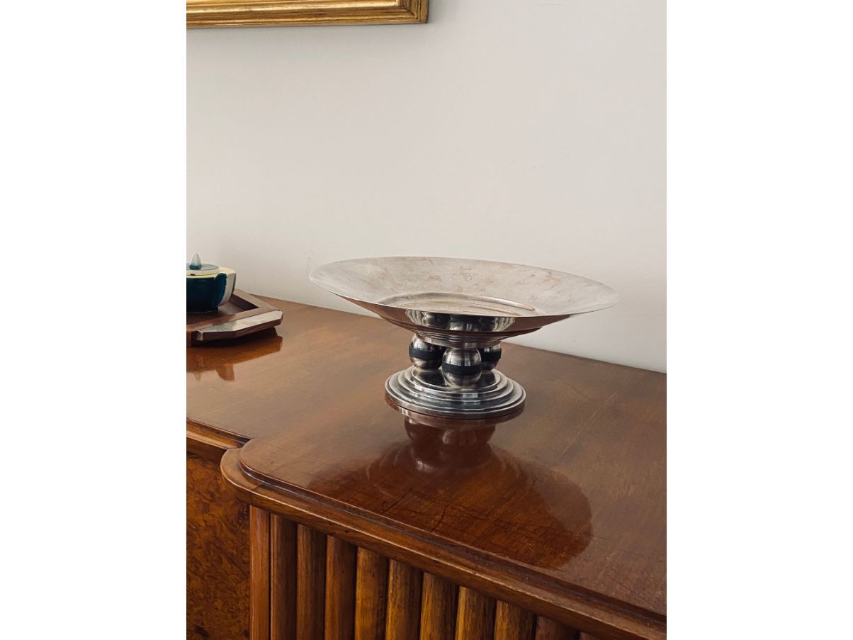Vintage silver metal and wood centerpiece (1930s) 5
