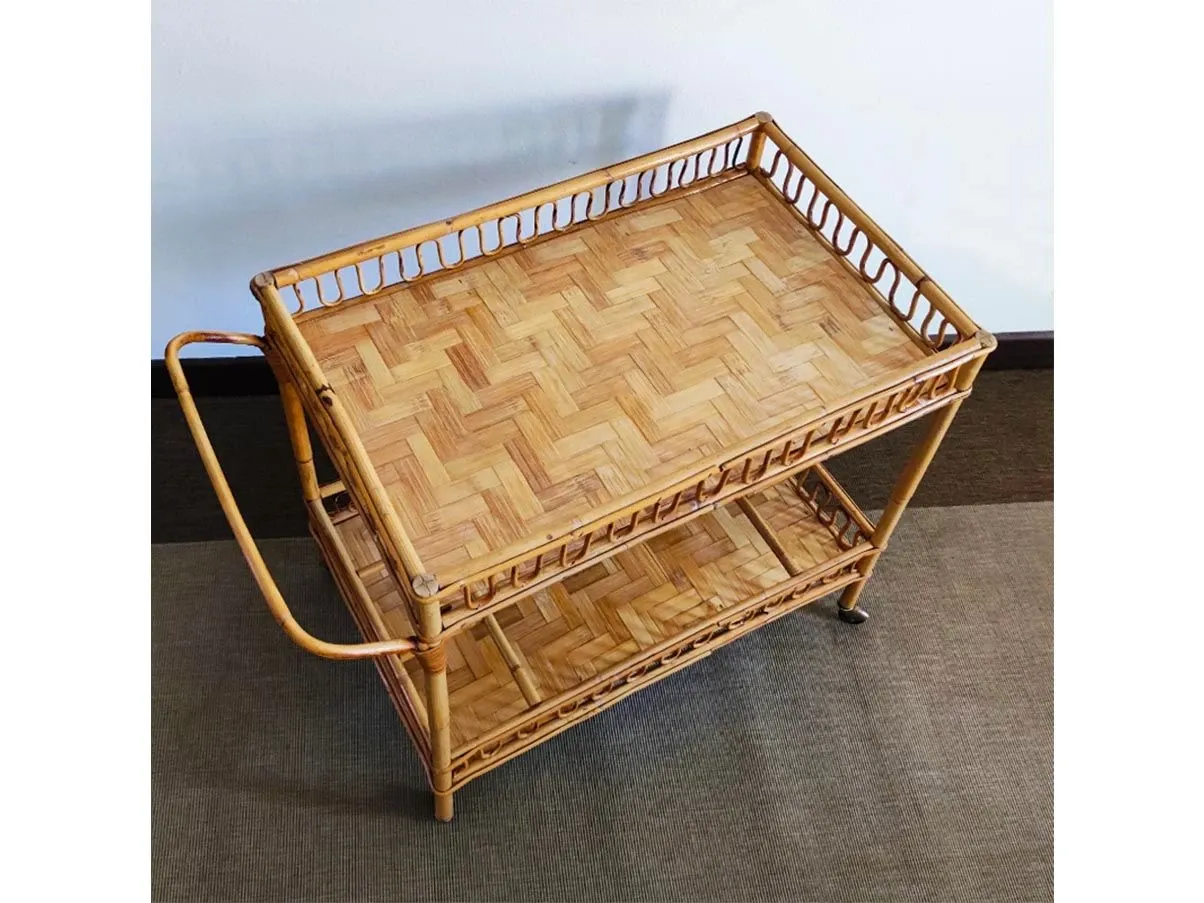 Vintage Bamboo &amp; Rattan Bar Cart (1960s) 8