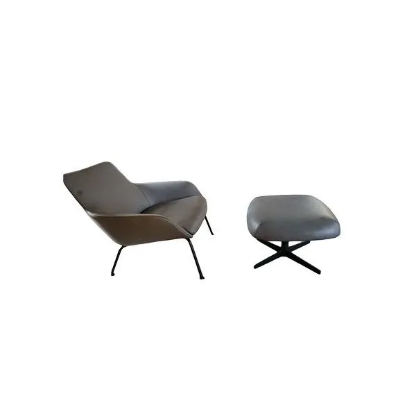 Reader armchair set with leather pouf (gray) 3