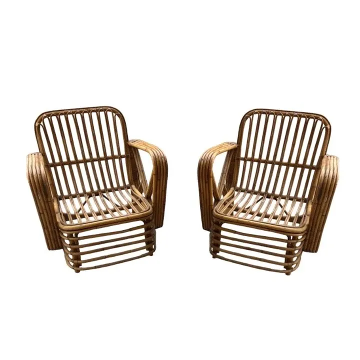 Image of Coppia di poltrone Pretzel in rattan nello stile Paul Frankl (anni '50)