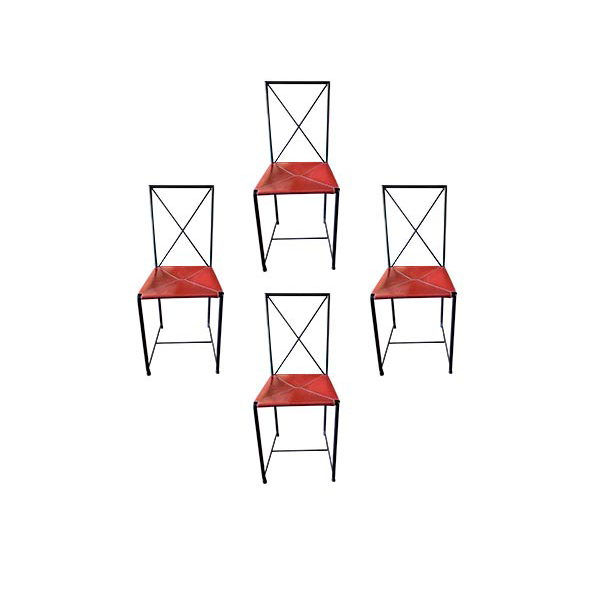 Set of 4 Moka chairs in metal and leather (red), Flexform image