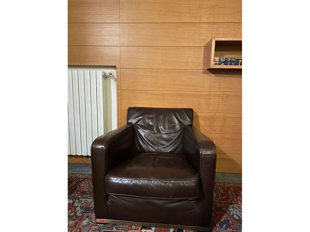 Set of 2 Imprimatur armchairs in steel and leather (brown), Maxalto 3
