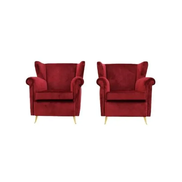 Set 2 poltrone vintage in velluto e ottone (anni '70),   