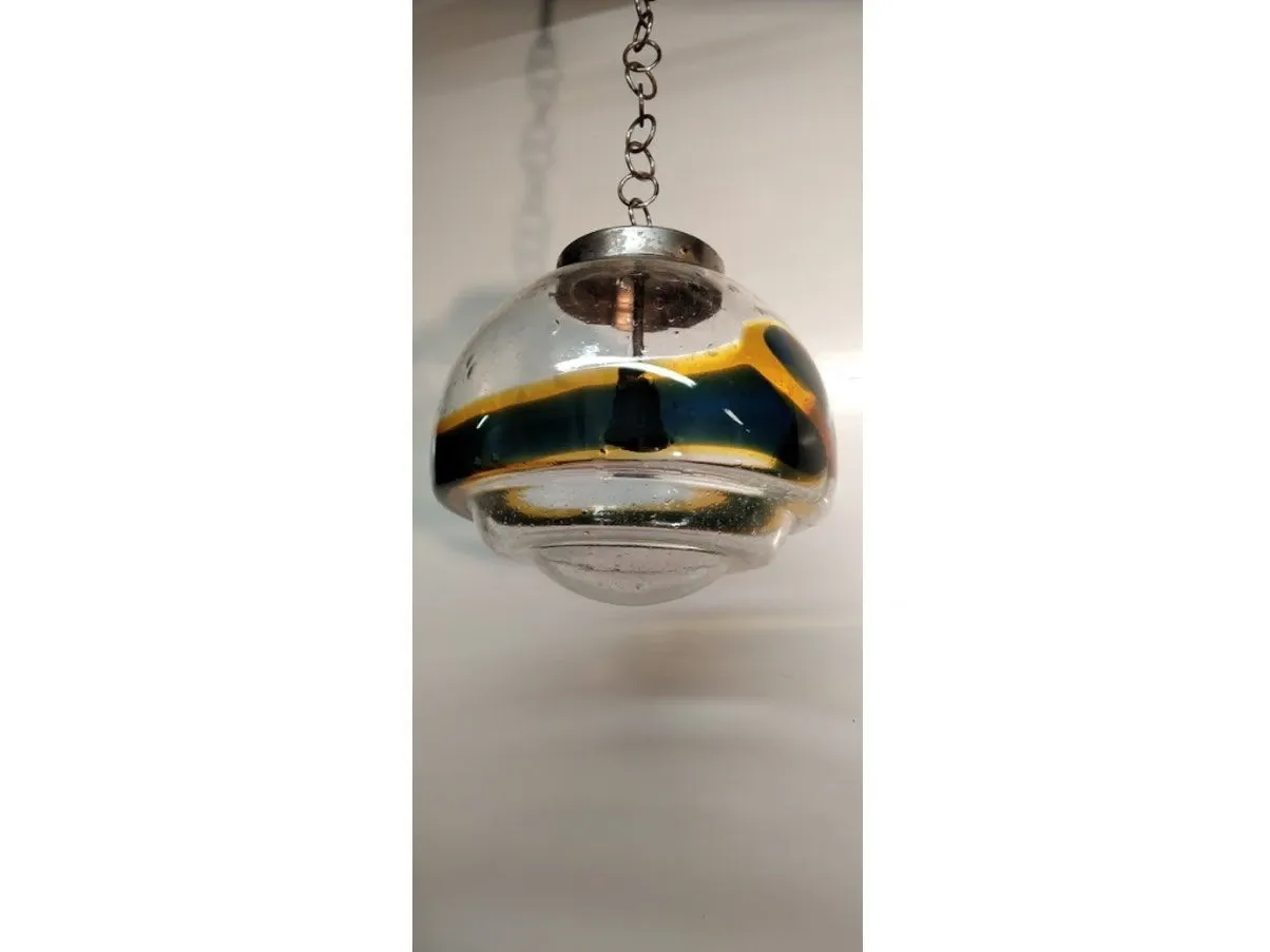 Pendelleuchte aus Glas mit bunten Details (70er Jahre) 