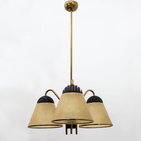 Glass and brass pendant lamp (1970s) in Art Nouveau style, image