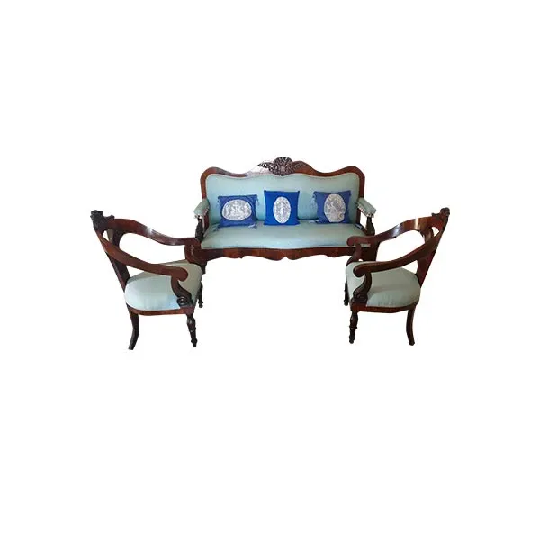 3 seater sofa set and 2 vintage wooden armchairs (&#39;800) image