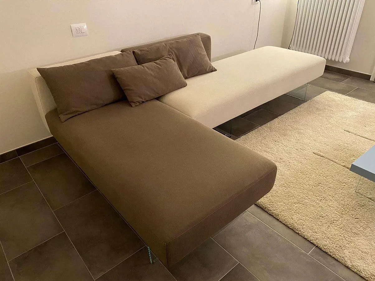 Air Sofa corner sofa in glass and fabric (beige), Lago 5