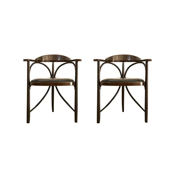 Set of 2 6018 armchairs in wood and leather, Thonet image