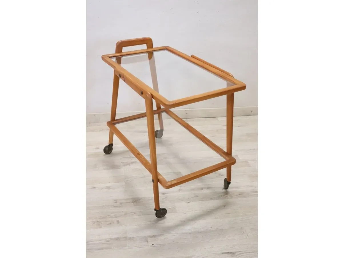 Vintage wood and glass bar trolley (1950s), image