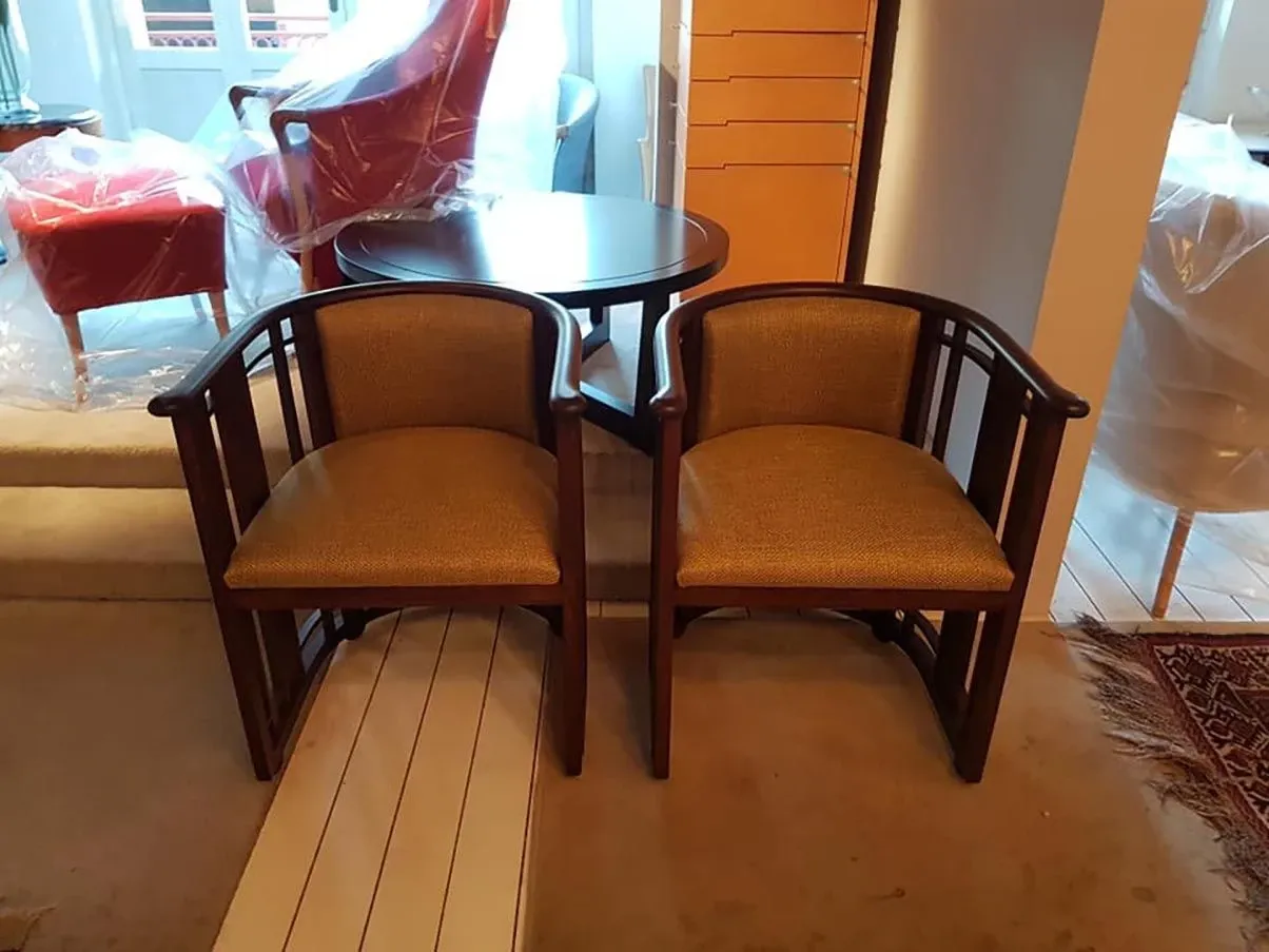 Set of 2 Gallery vintage armchairs in beech wood 1