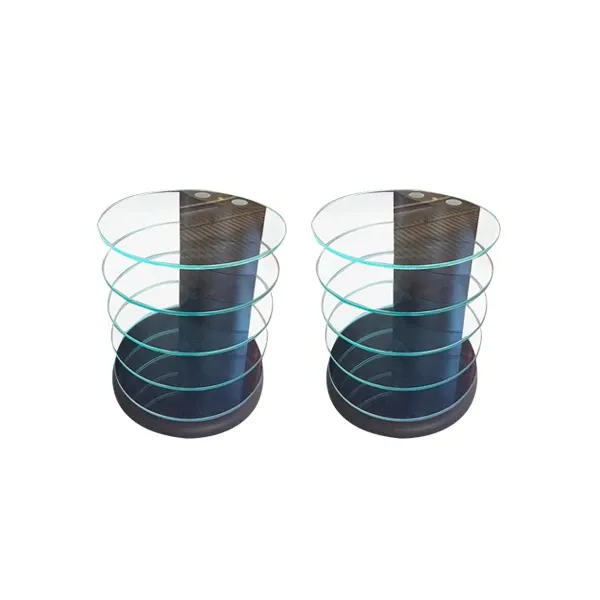 Set 2 tavolini rotondi Lamina in legno e cristallo, Giorgetti 