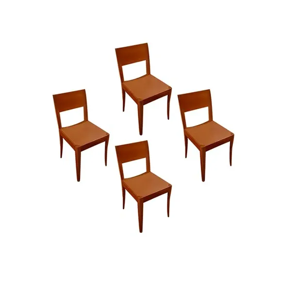 Set of 4 Paolina chairs in walnut wood and leather (beige), Pozzi & Verga image
