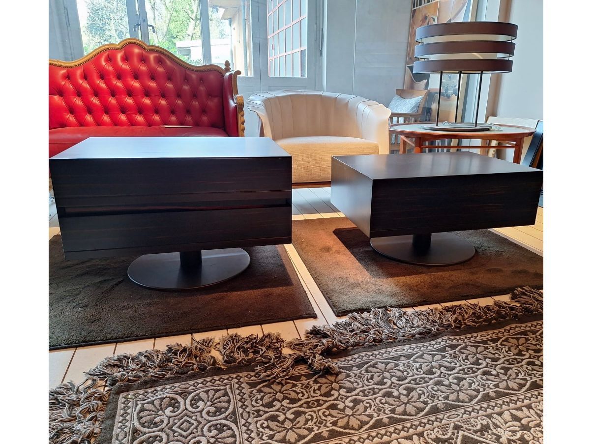Set of 2 Time bedside tables in canaletto walnut and beech by Massimo Scolari, Giorgetti Main