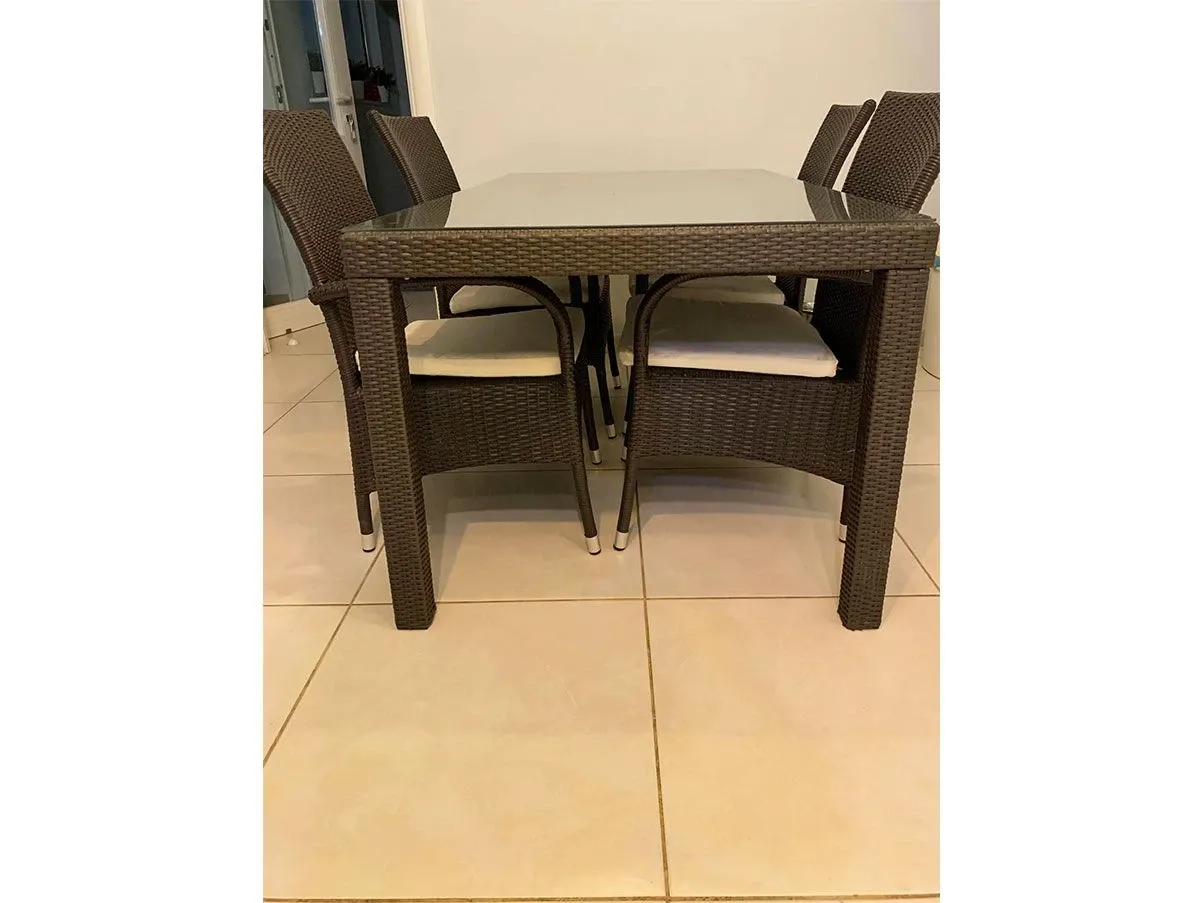 Rectangular rattan table with glass top, Greenwood 
