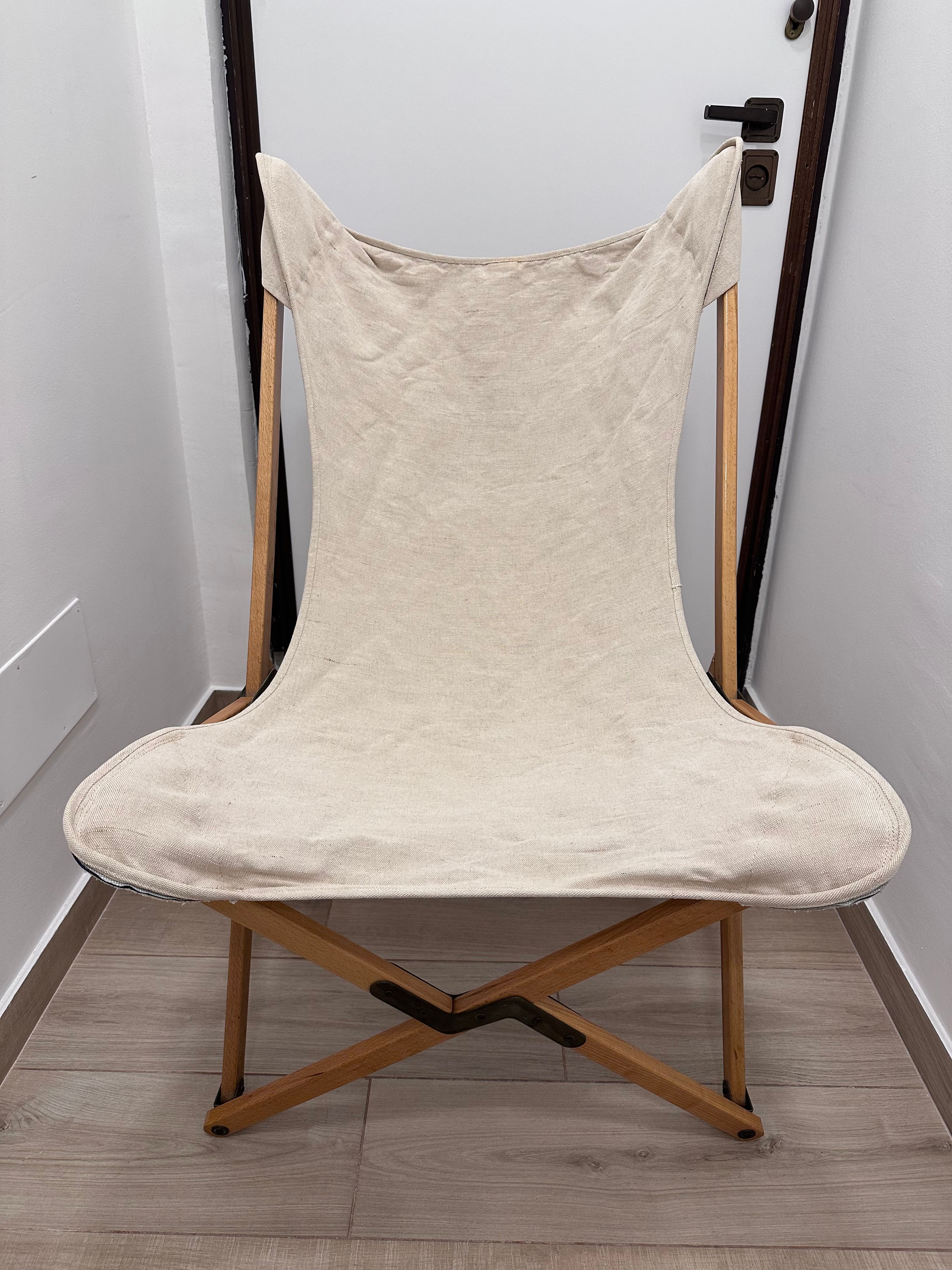 Poltroncina Tripolina in legno ecru cotone e juta Main