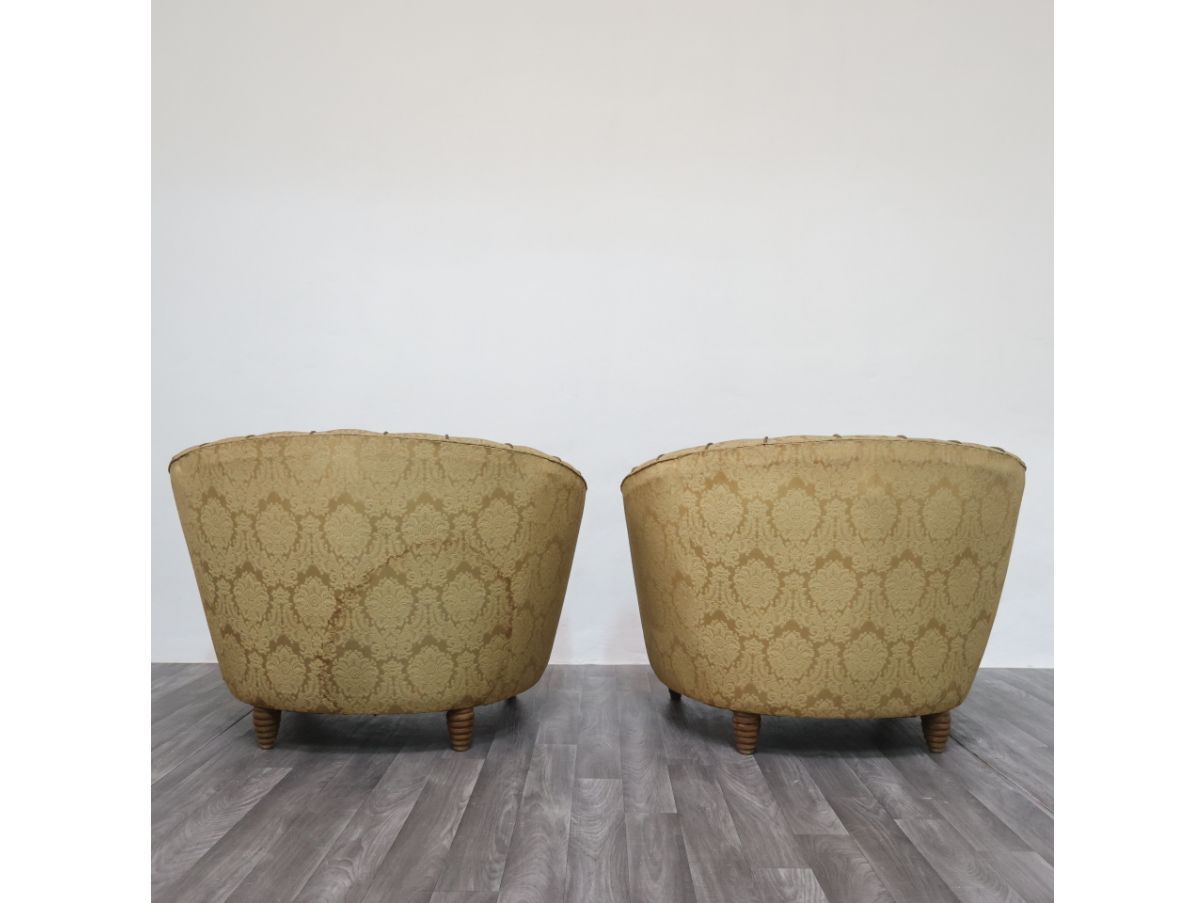 Paar Vintage Sessel aus goldfarbenem Stoff (1950er Jahre) Defects