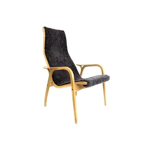 Vintage Lamino armchair in gray wood and wool, Swedish image