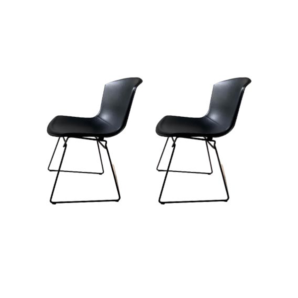 Set of 2 Eames chairs in steel and leather (black), Knoll | Deesup