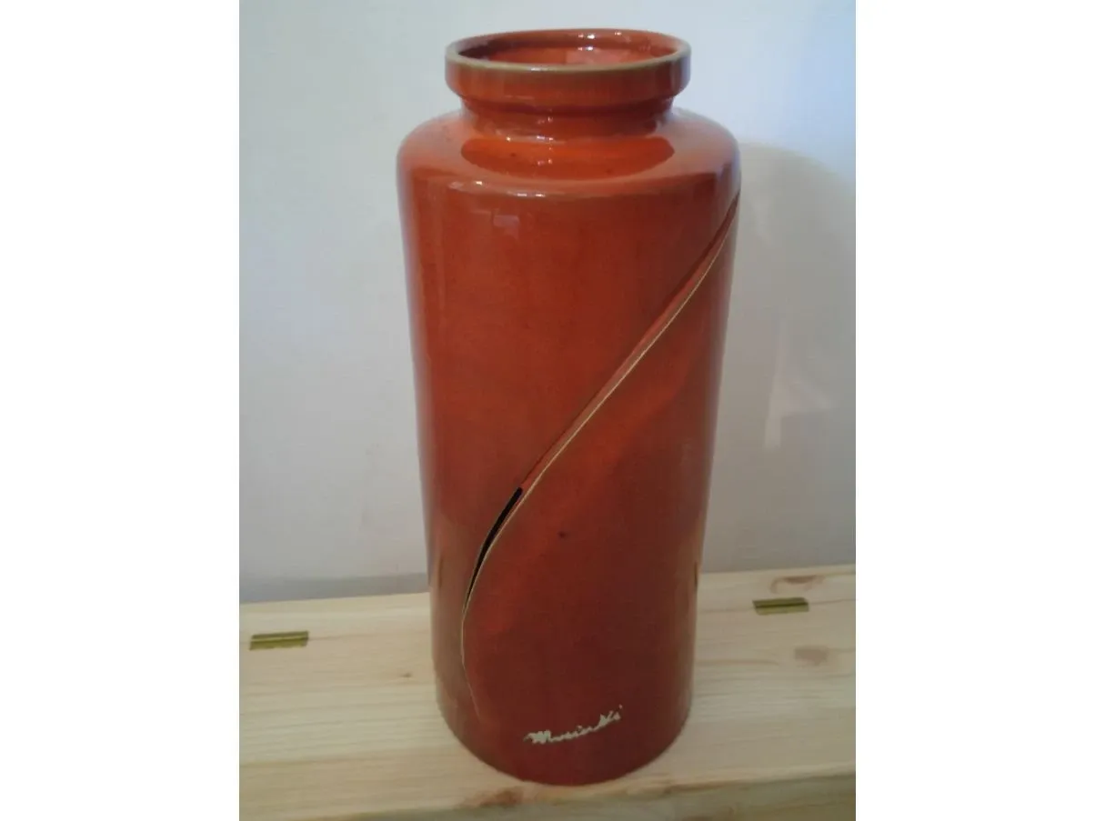 Vaso vintage in ceramica arancione (anni '70), Marinelli 1